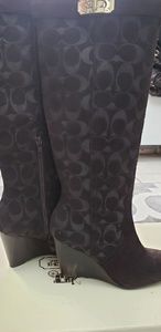 Brand new Coach  Angie signature brown wedge boots